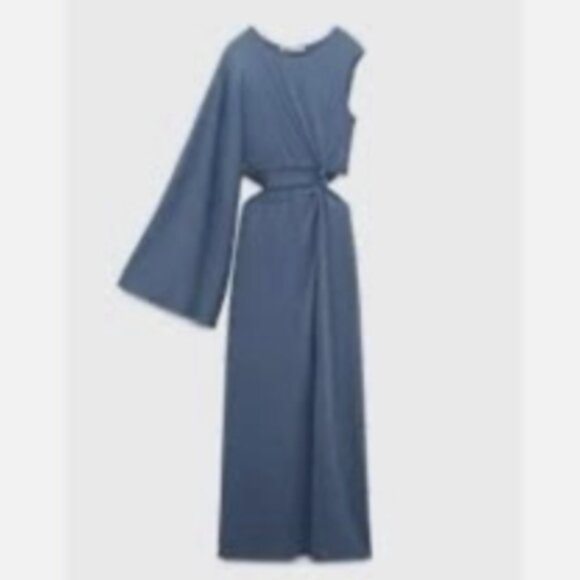 NWT ZARA Bloggers Fav One Long Sleeve Maxi Dress Blue Size Small Cutout Knotted - Picture 4 of 6